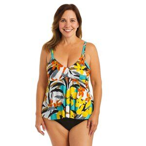 Miraclesuit Multicolour Floral One Piece Swimsuit Size 16 Ruffle Shaping Chic